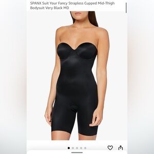 Spanx bodysuit mid thigh sz medium strapless black
